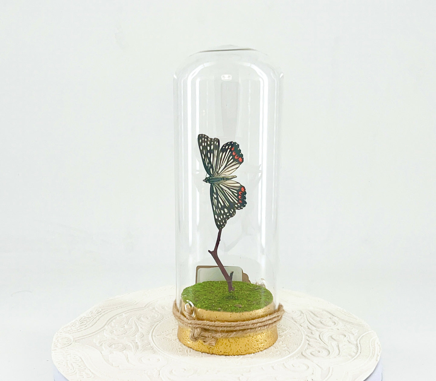Pendant | Red Ring Skirt Butterfly | Black White w/ Pink Spots | Tabletop or Hanging Display