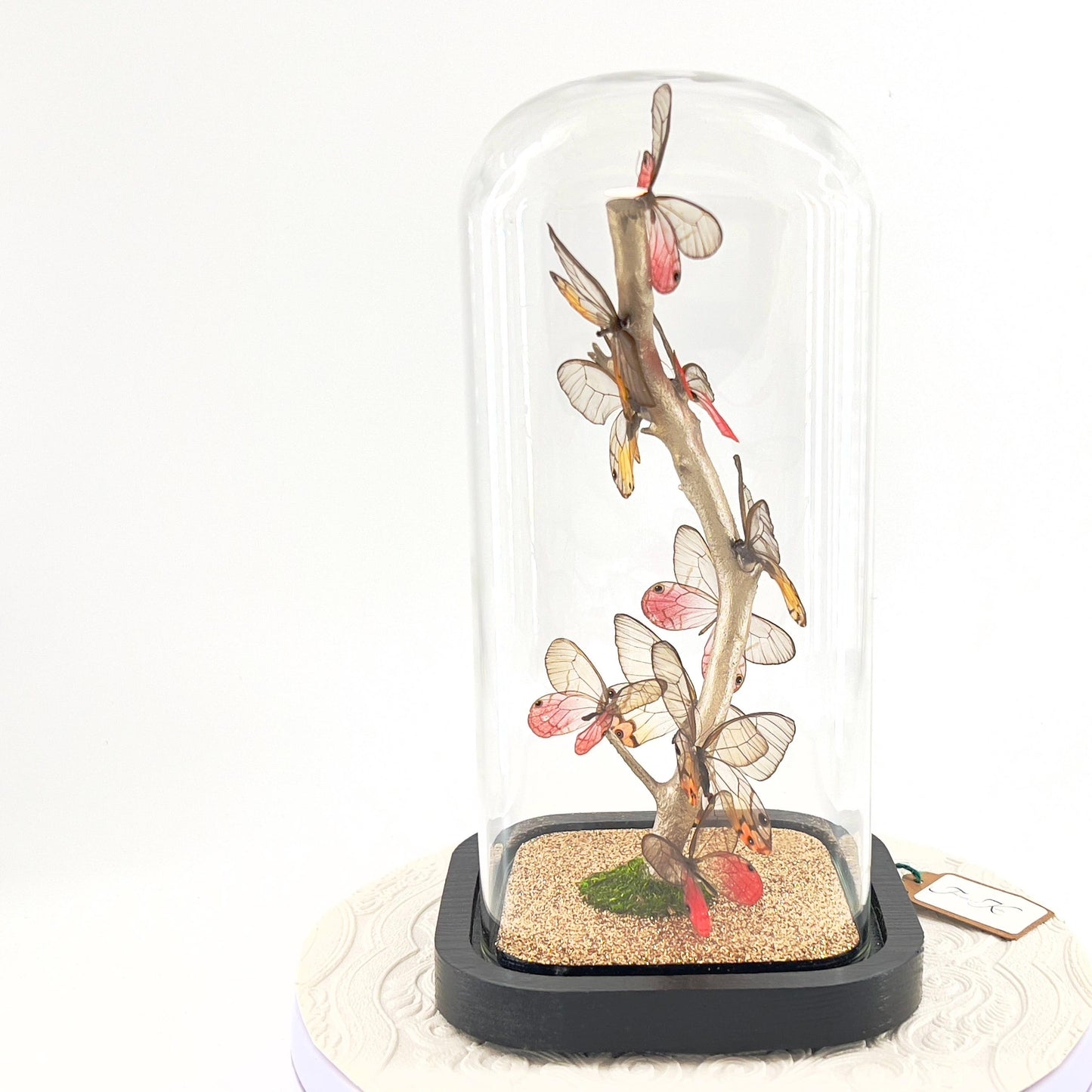 Small Centerpiece | Glasswing Butterfly | Pink and Amber Phantom | Flutter by Katie | Sculpture Art | Butterly Display | South America