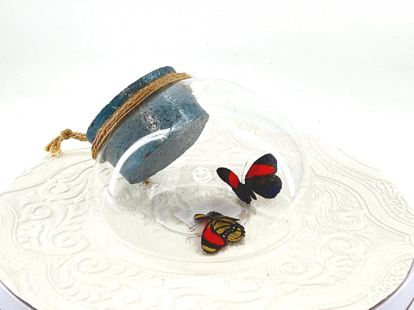 Droplet | Tabletop Wall Hanging | Double 8 Spot Numberwing | Red Black | Flutter by Katie | Butterfly Sculpture Art | Glass Bubble | Peru