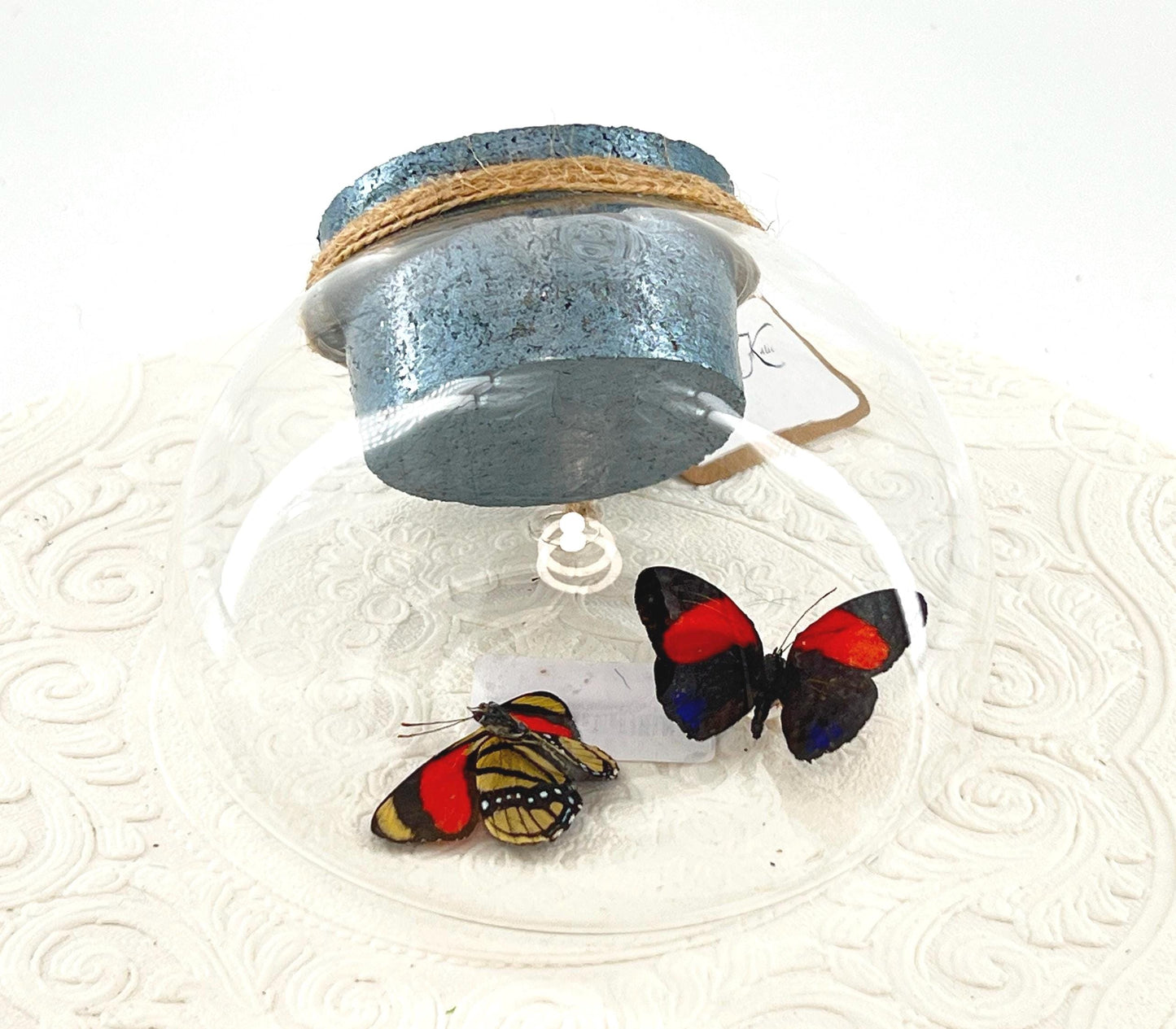 Droplet | Tabletop Wall Hanging | Double 8 Spot Numberwing | Red Black | Flutter by Katie | Butterfly Sculpture Art | Glass Bubble | Peru