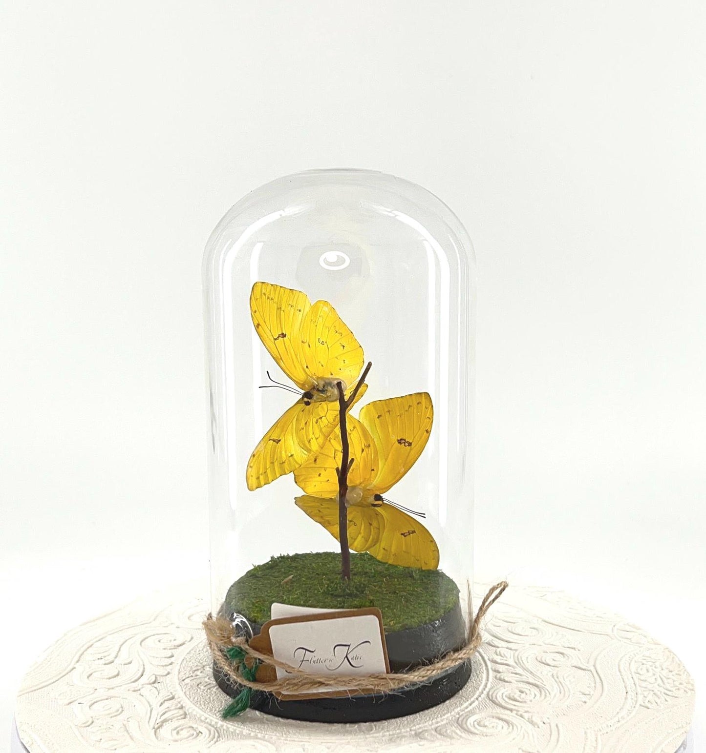Large Pendant | Hang or Tabletop Centerpiece | Double Orange-barred Sulphur | Yellow | Flutter by Katie Butterfly Sculpture Art | N America