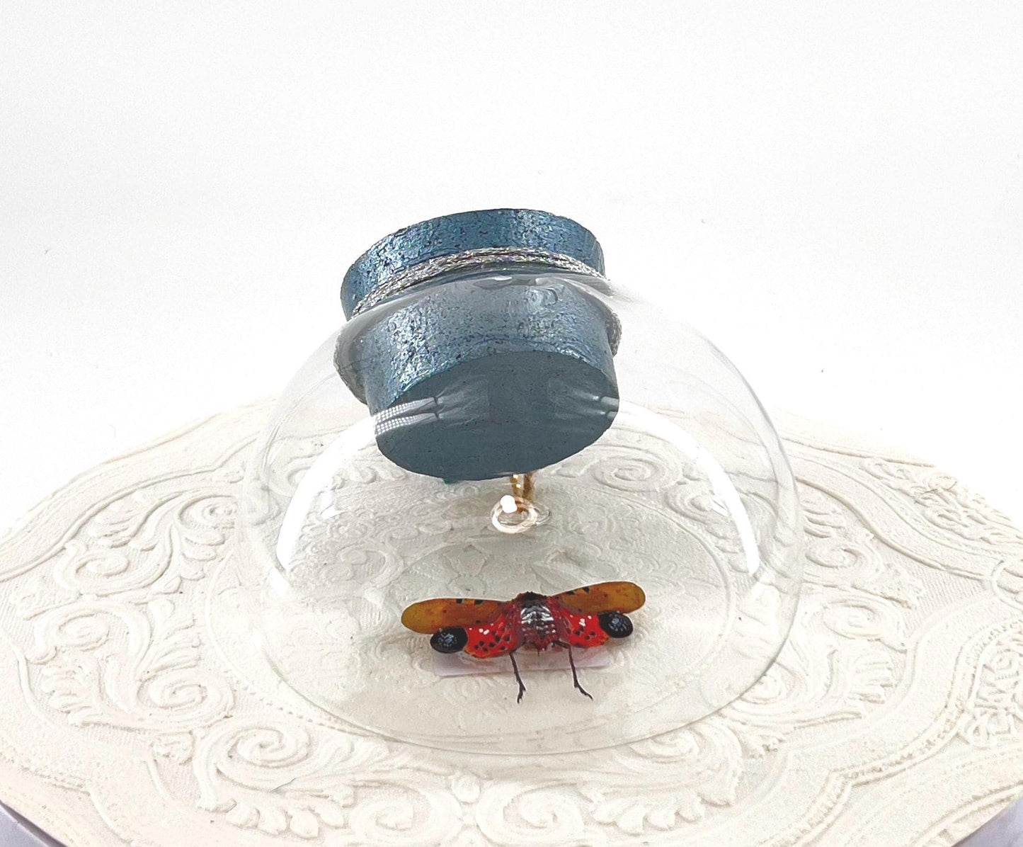 Droplet | Tabletop Wall Hanging | Spotted Lanternfly | Red Black | Flutter by Katie | Butterfly Sculpture Art Display | Glass Bubble | USA