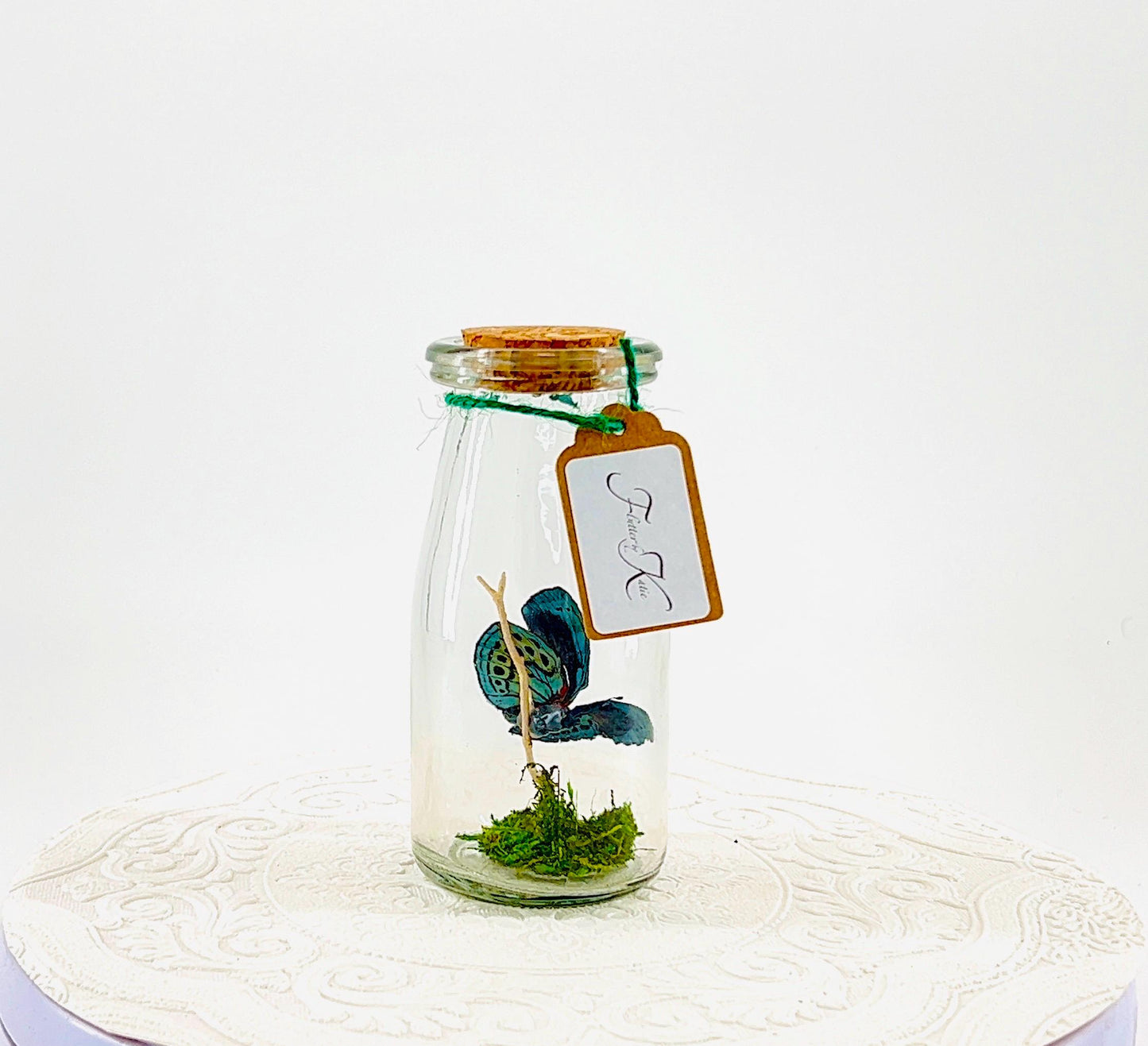 Accent | Centerpiece | Blue Glory | Green | Flutter by Katie | Butterfly Display | Handmade | Real Butterflies | Home Decor South America
