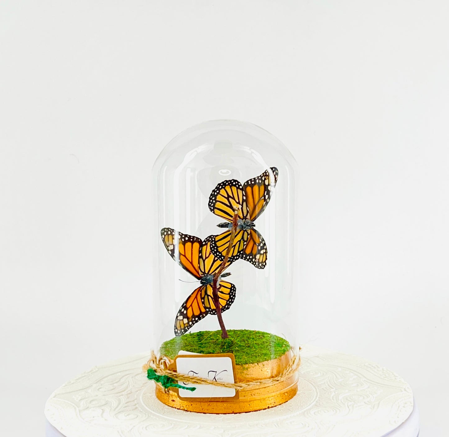 Large Pendant | Hanging or Tabletop Display | Double Monarch | Centerpiece | Orange Black | Flutter by Katie Butterfly Sculpture Art | North America