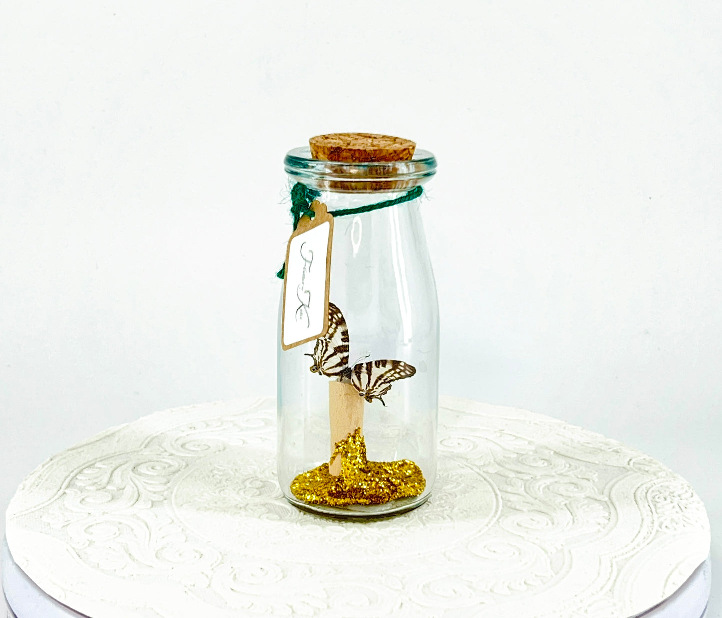 Accent Jar | African Map Butterfly | Brown White Stripes | Tabletop Display