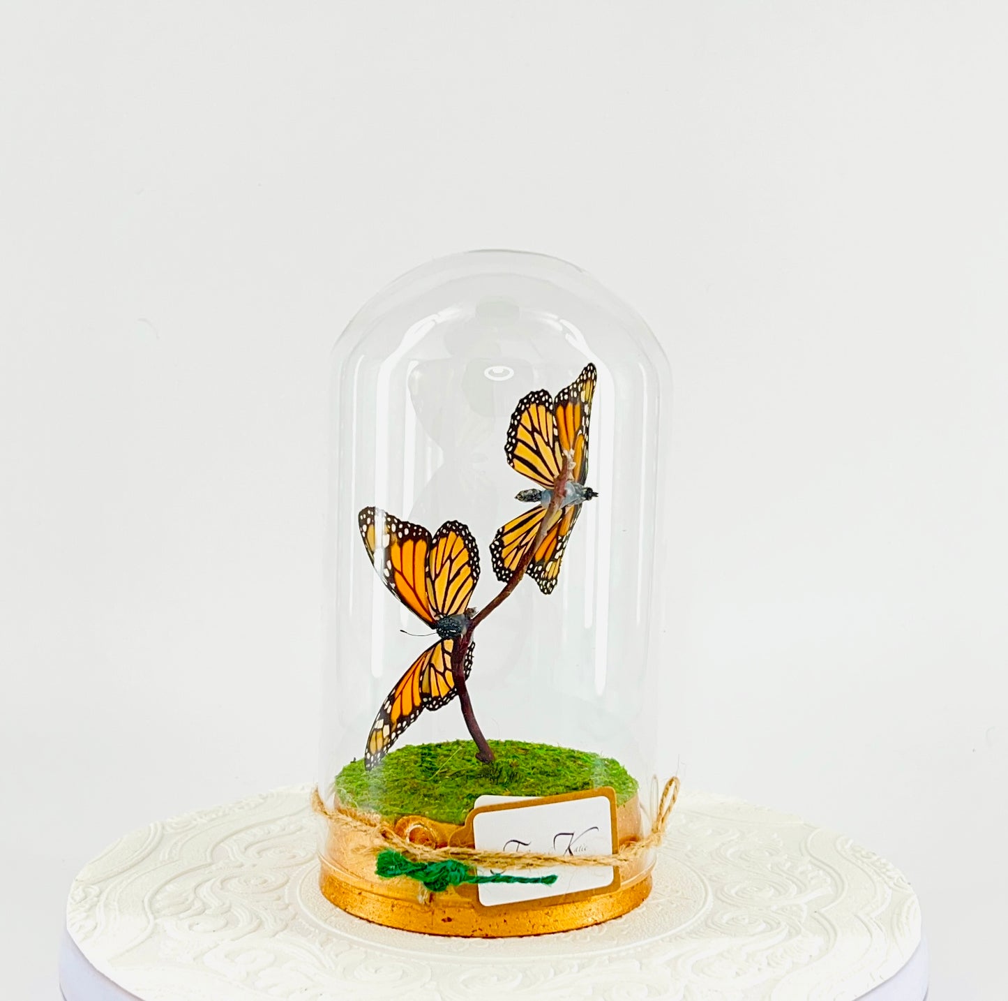 Large Pendant | Hanging or Tabletop Display | Double Monarch | Centerpiece | Orange Black | Flutter by Katie Butterfly Sculpture Art | North America