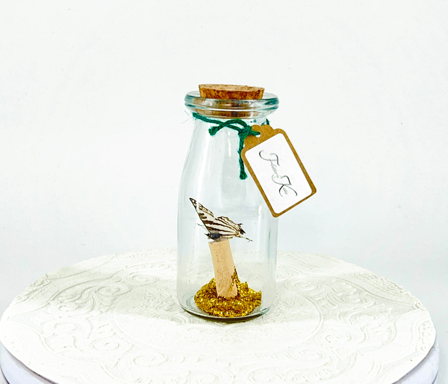 Accent Jar | African Map Butterfly | Brown White Stripes | Tabletop Display