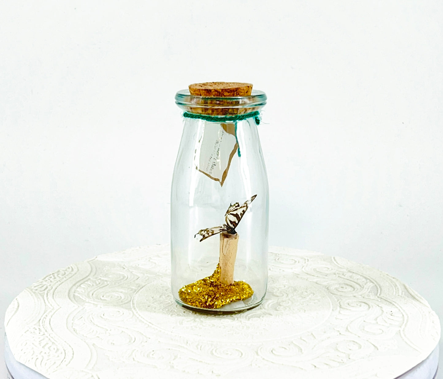 Accent Jar | African Map Butterfly | Brown White Stripes | Tabletop Display