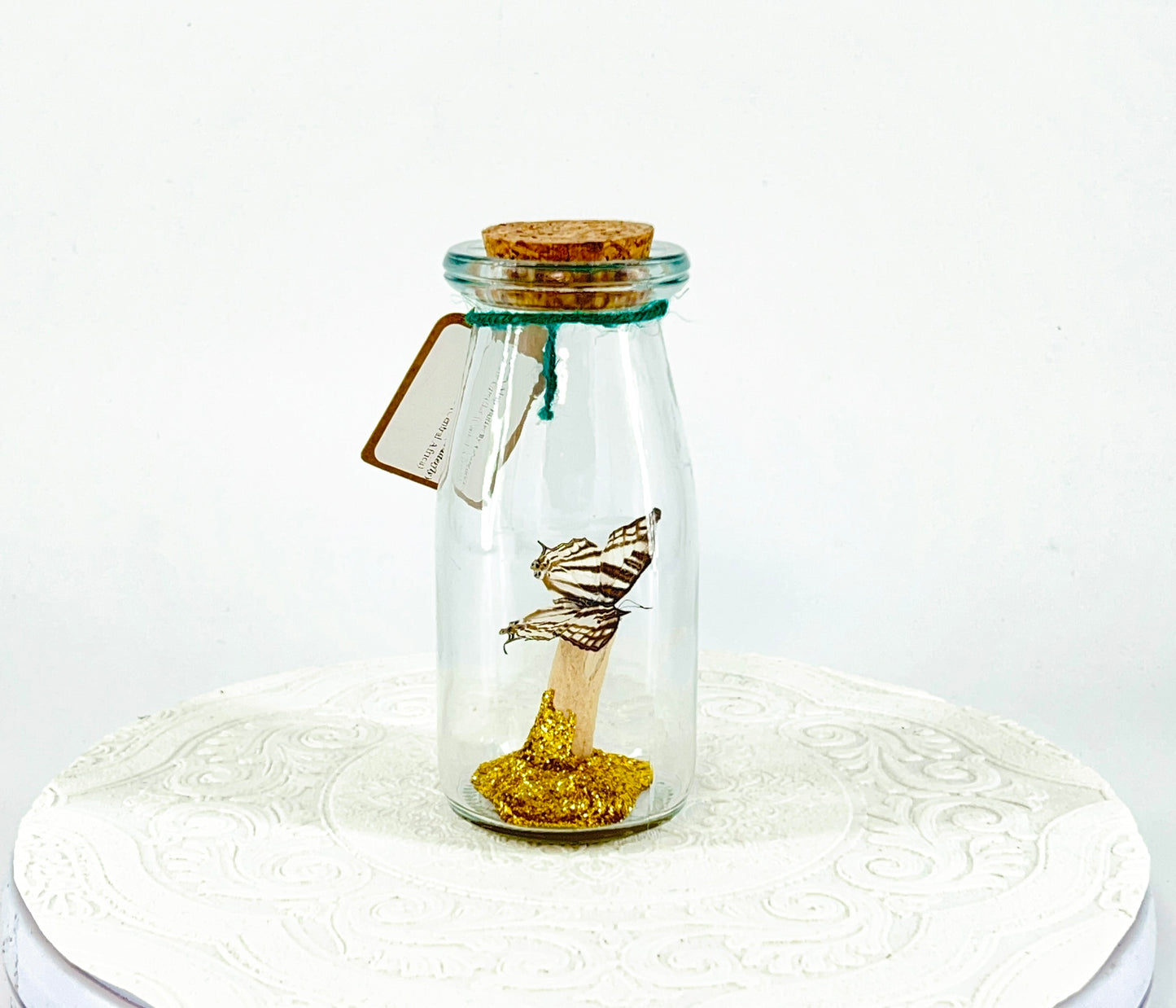 Accent Jar | African Map Butterfly | Brown White Stripes | Tabletop Display