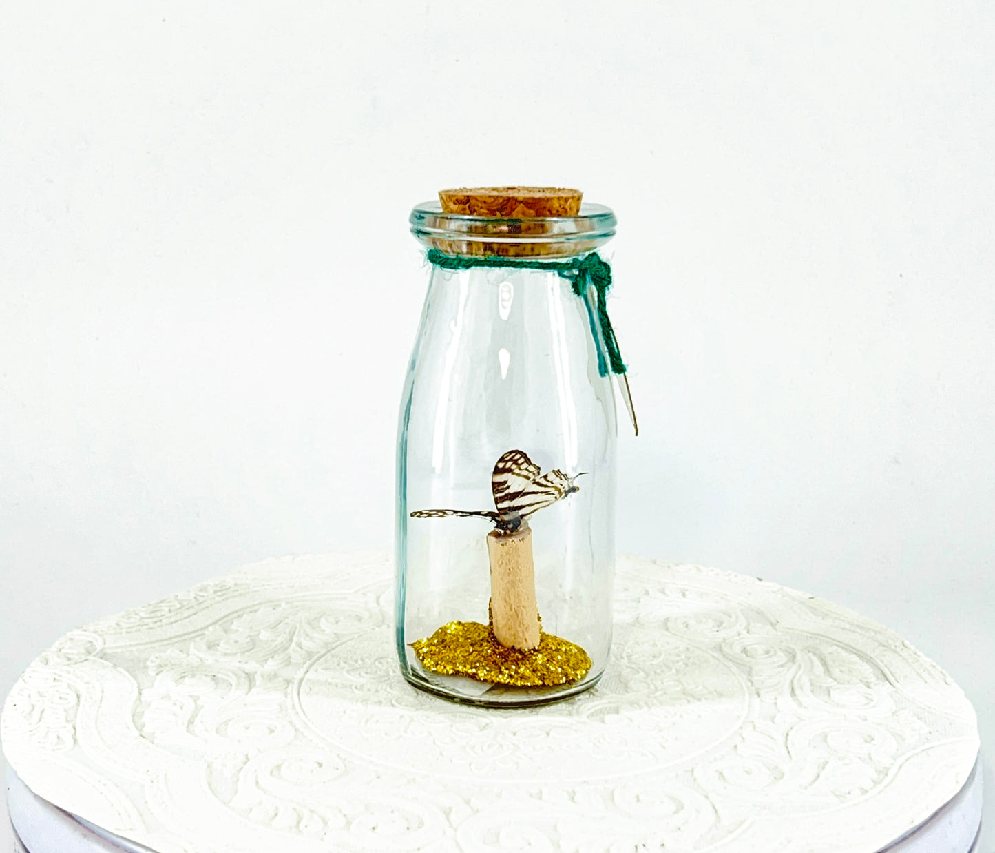 Accent Jar | African Map Butterfly | Brown White Stripes | Tabletop Display