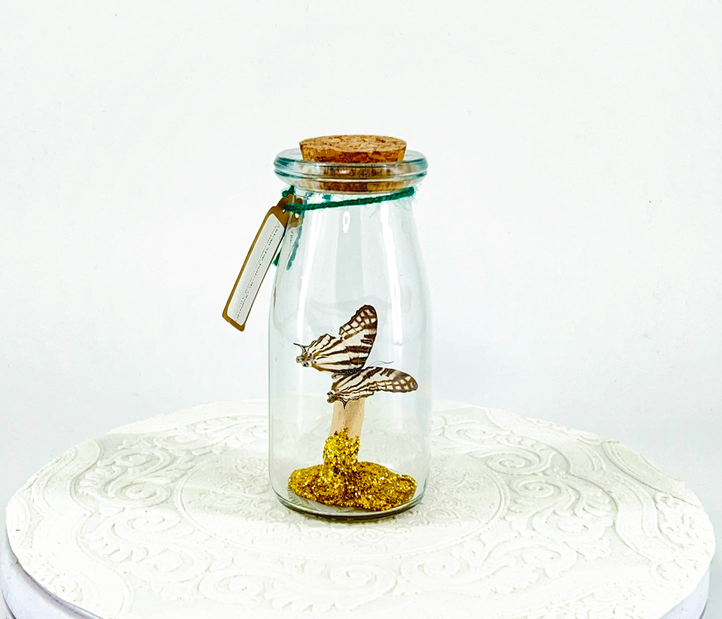 Accent Jar | African Map Butterfly | Brown White Stripes | Tabletop Display