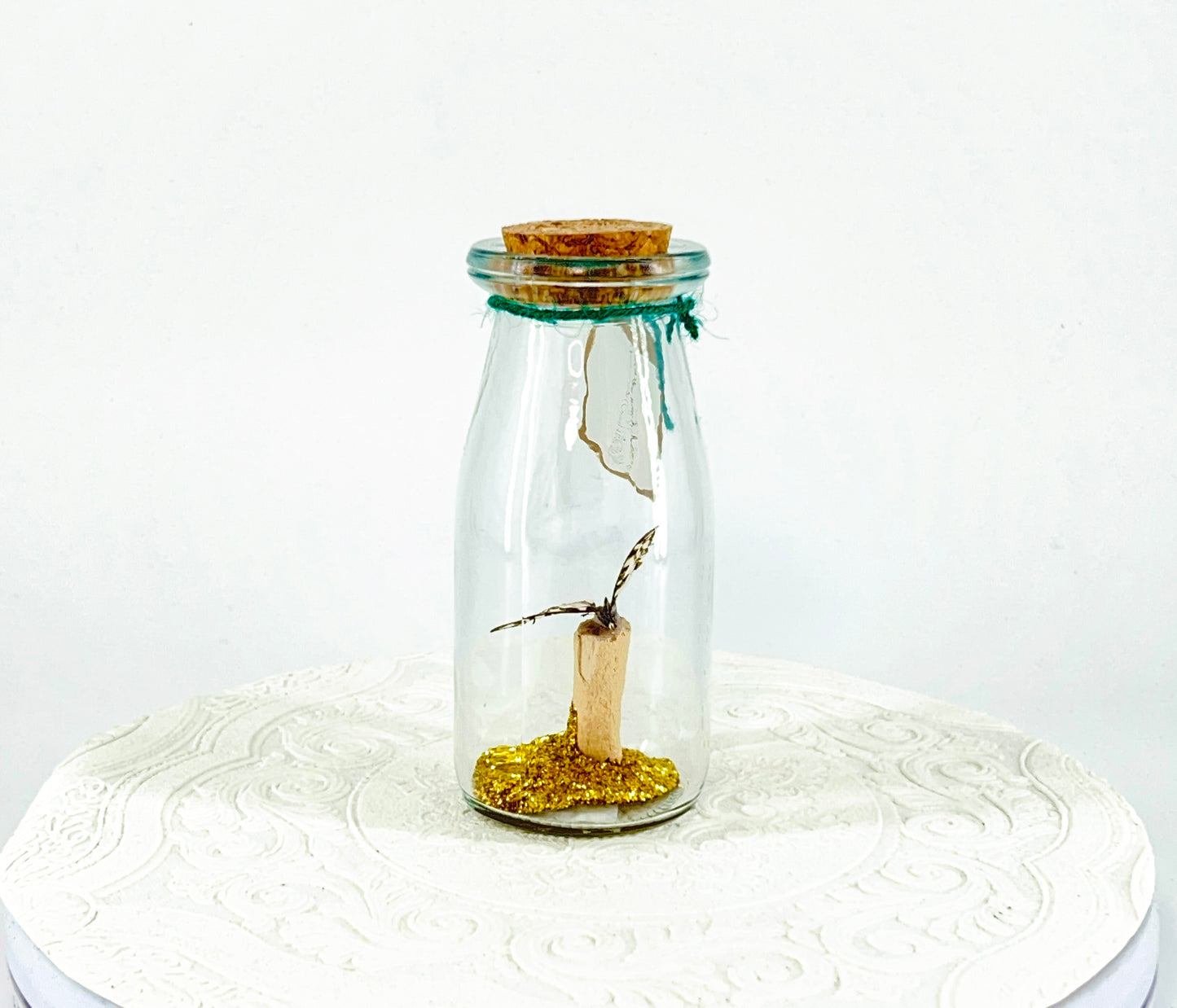 Accent Jar | African Map Butterfly | Brown White Stripes | Tabletop Display