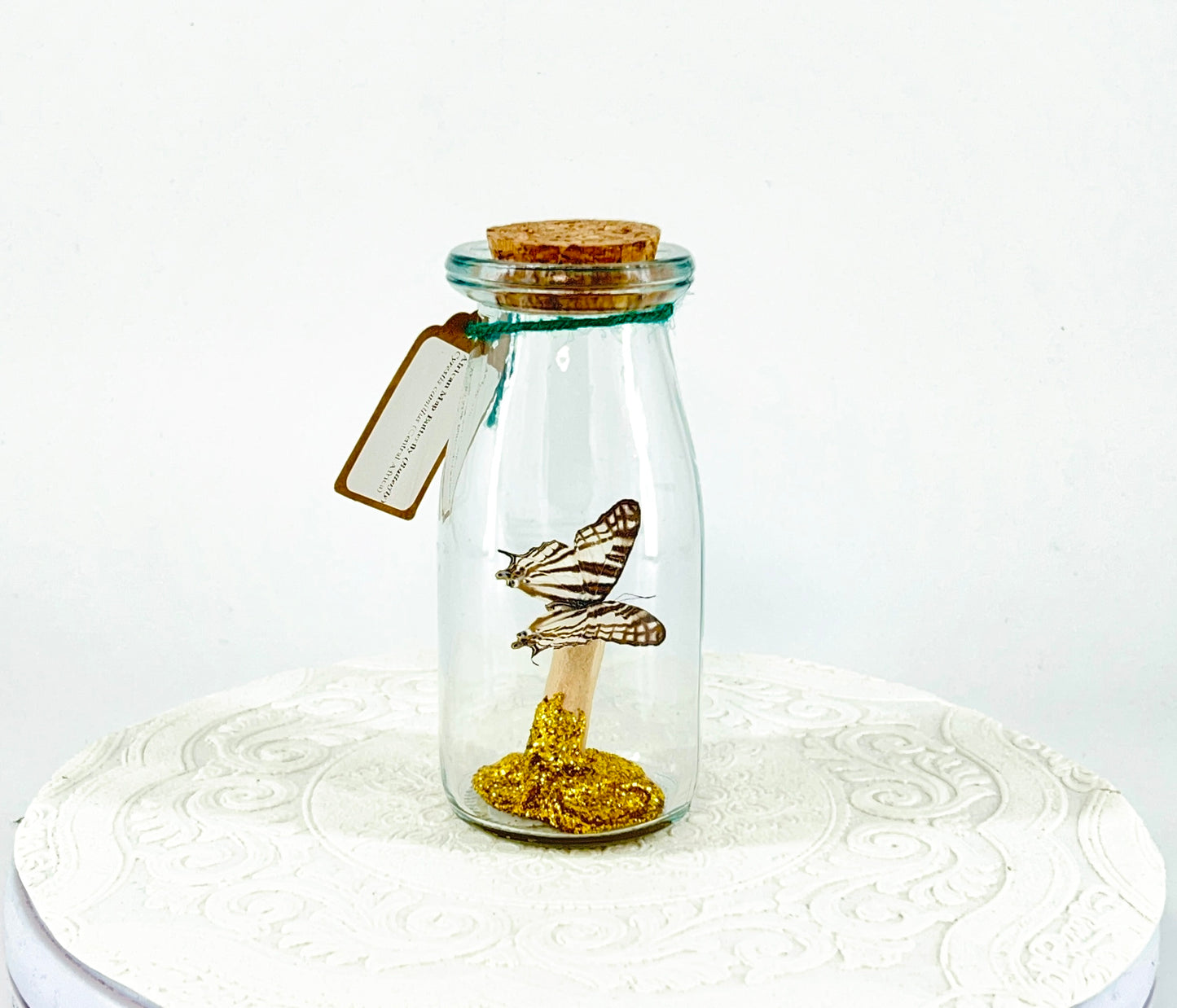 Accent Jar | African Map Butterfly | Brown White Stripes | Tabletop Display