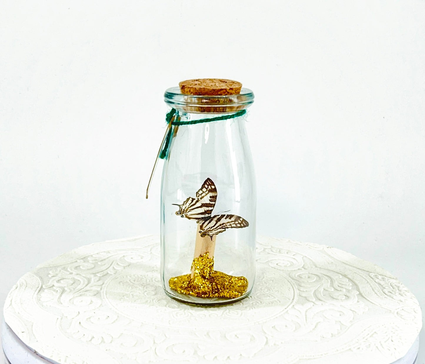 Accent Jar | African Map Butterfly | Brown White Stripes | Tabletop Display