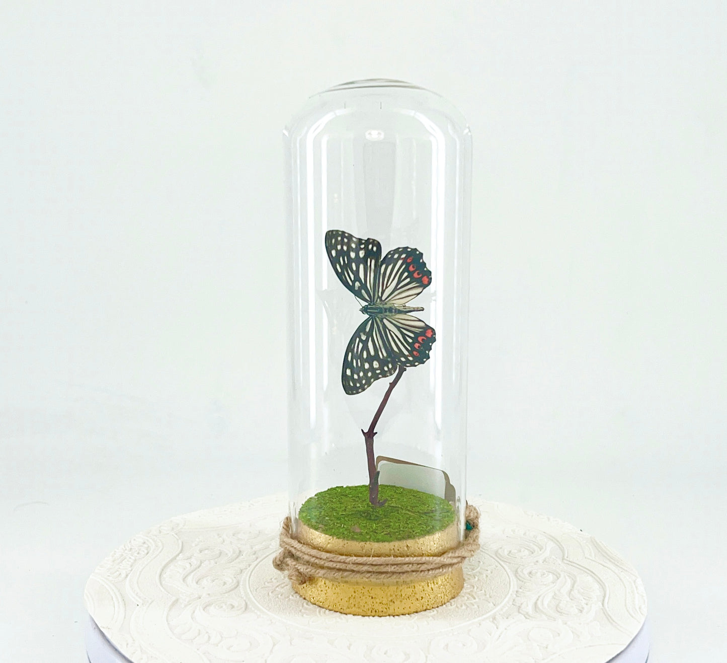 Pendant | Red Ring Skirt Butterfly | Black White w/ Pink Spots | Tabletop or Hanging Display