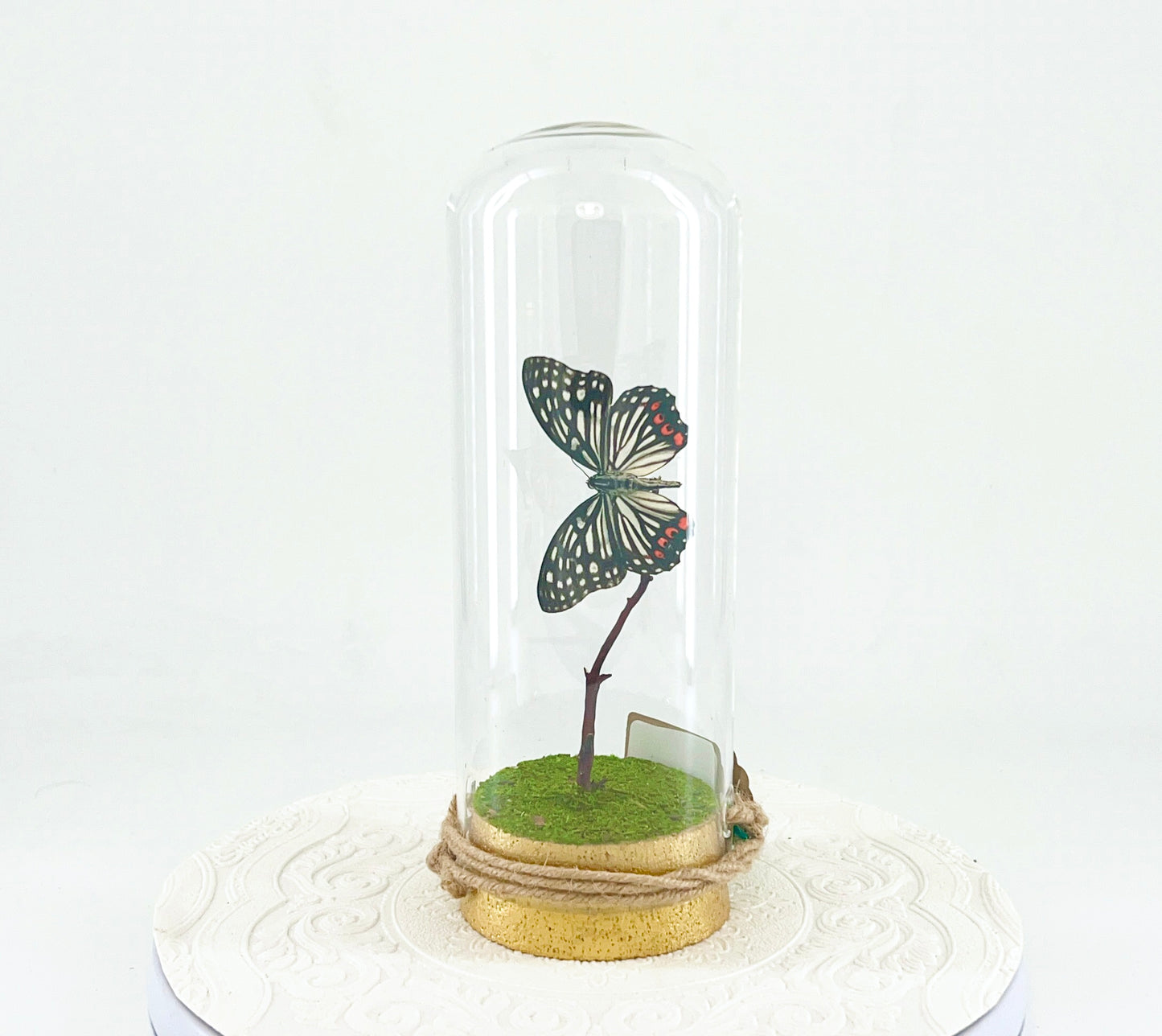Pendant | Red Ring Skirt Butterfly | Black White w/ Pink Spots | Tabletop or Hanging Display