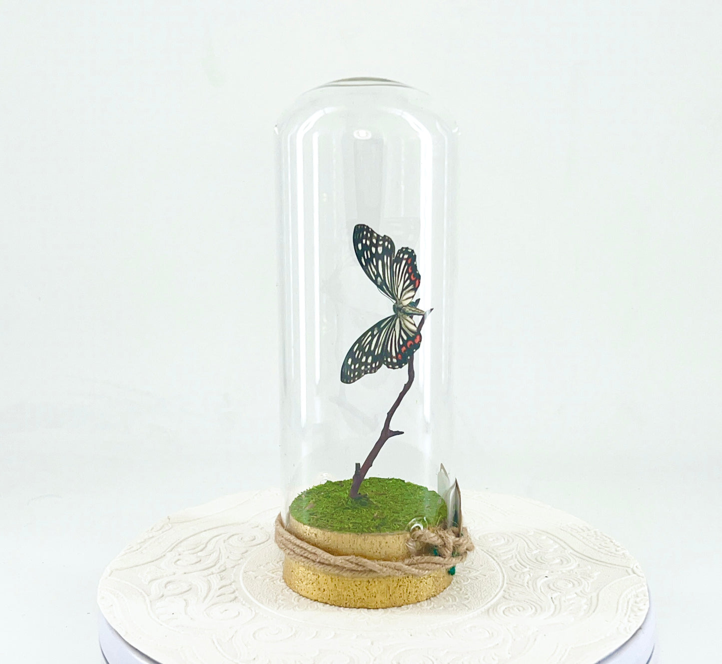 Pendant | Red Ring Skirt Butterfly | Black White w/ Pink Spots | Tabletop or Hanging Display