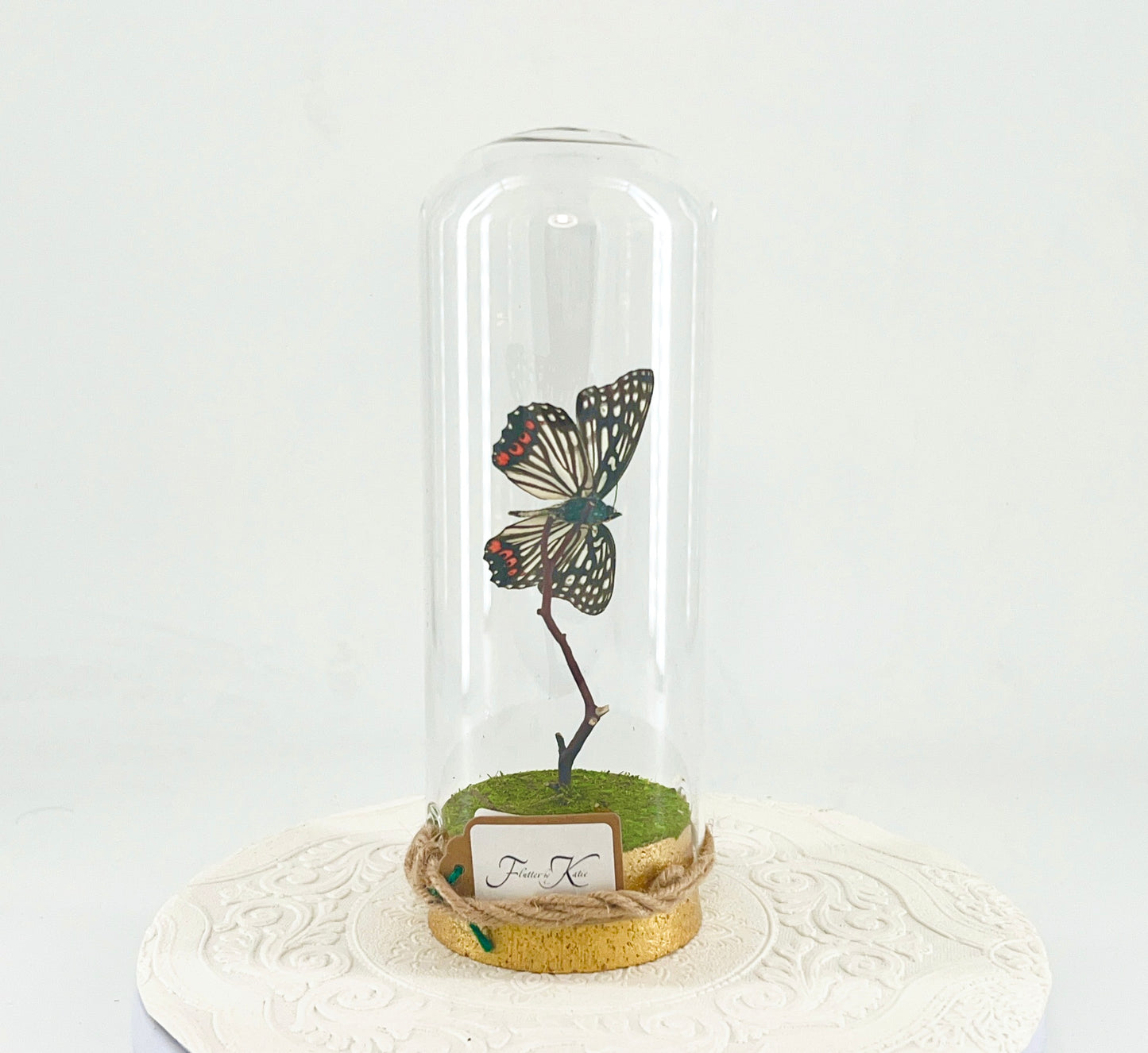 Pendant | Red Ring Skirt Butterfly | Black White w/ Pink Spots | Tabletop or Hanging Display