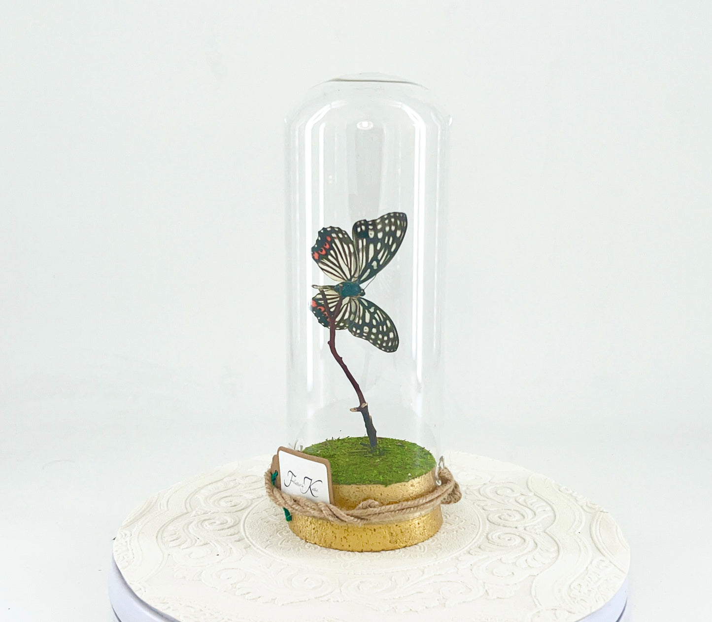 Pendant | Red Ring Skirt Butterfly | Black White w/ Pink Spots | Tabletop or Hanging Display