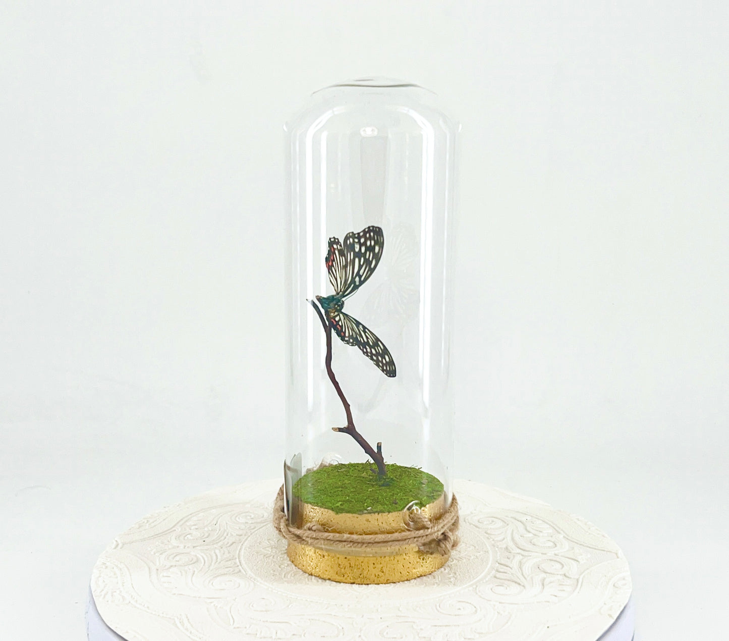 Pendant | Red Ring Skirt Butterfly | Black White w/ Pink Spots | Tabletop or Hanging Display