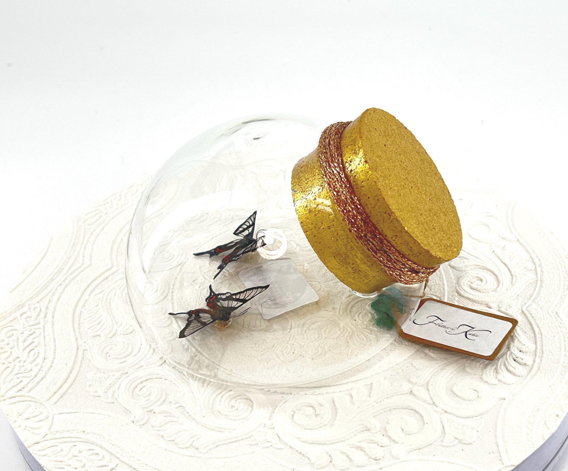 Droplet | Tabletop Wall Hanging | Double Invisible Angel | Black | Flutter by Katie | Butterfly Sculpture Art Display| Glass Bubble | Brazil