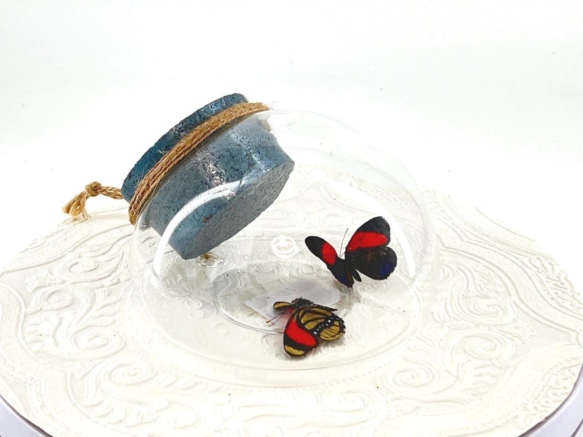 Droplet | Tabletop Wall Hanging | Double 8 Spot Numberwing | Red Black | Flutter by Katie | Butterfly Sculpture Art | Glass Bubble | Peru