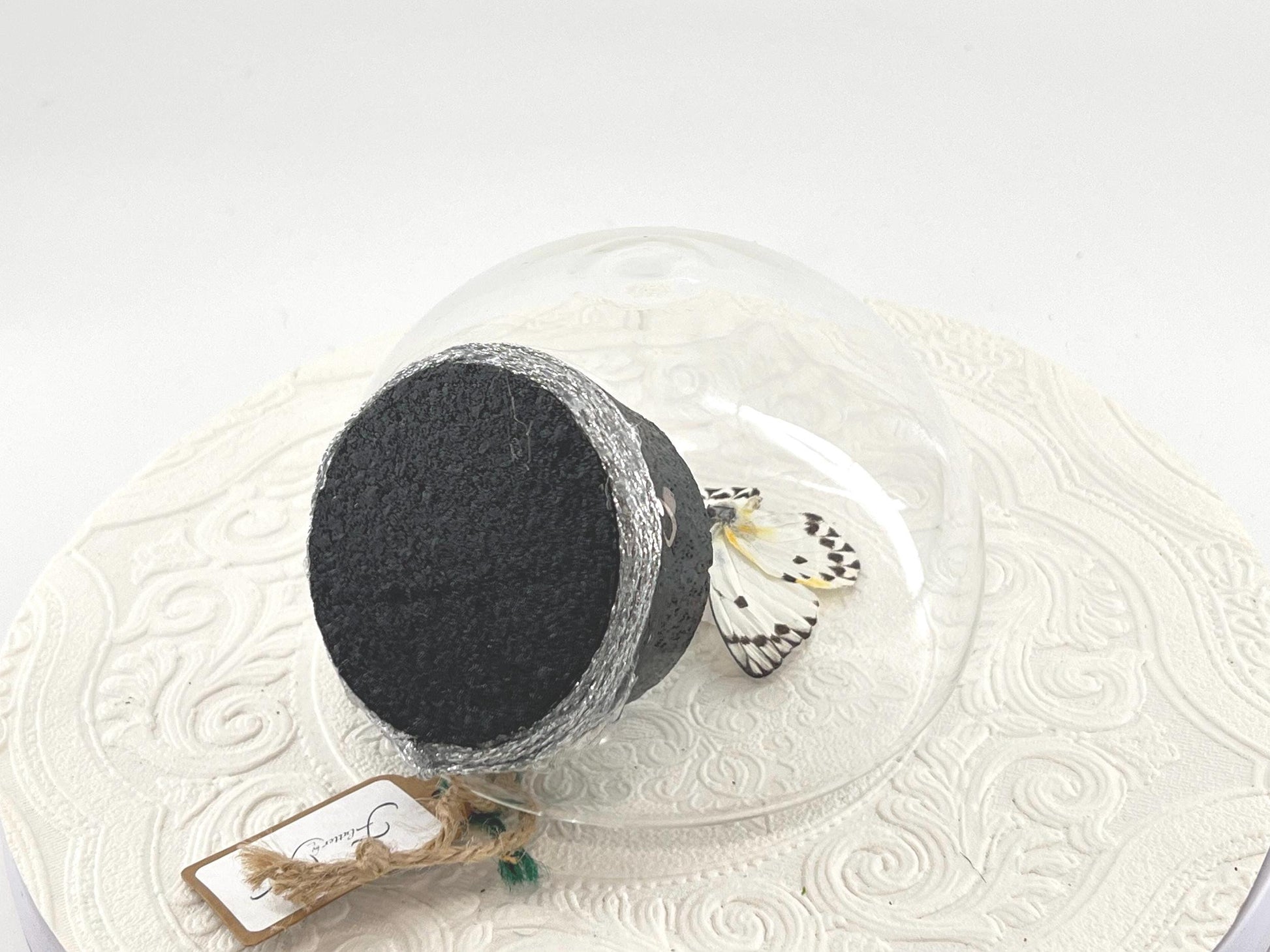 Droplet | Tabletop Wall Hanging | Calypso | White Black Polkadots | Butterfly Sculpture Art Display | Glass Bubble | Central Africa