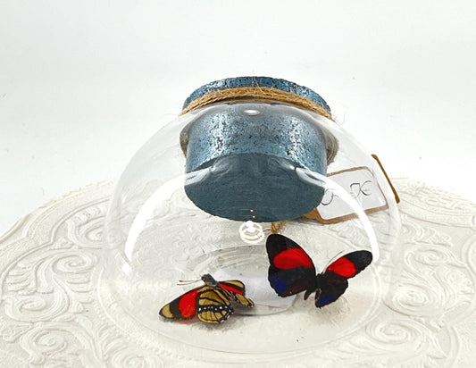 Droplet | Tabletop Wall Hanging | Double 8 Spot Numberwing | Red Black | Flutter by Katie | Butterfly Sculpture Art | Glass Bubble | Peru